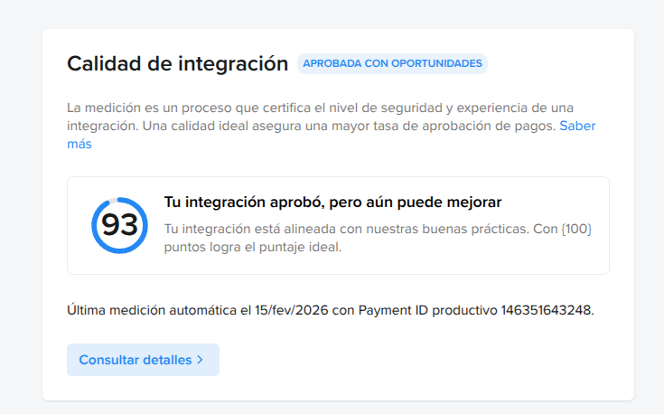 Mercado Pago integration quality checker score: 93 out of 100